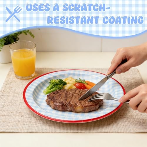 100 Pcs Gingham Paper Plates and Bowls Set - 50 Pcs 8.5 Inch Disposable Blue Gingham Plates and 50 Pcs Small Paper Bowls 8 oz Soak Proof, Cut Proof, Microwave Safe Party Supplies - Image 6