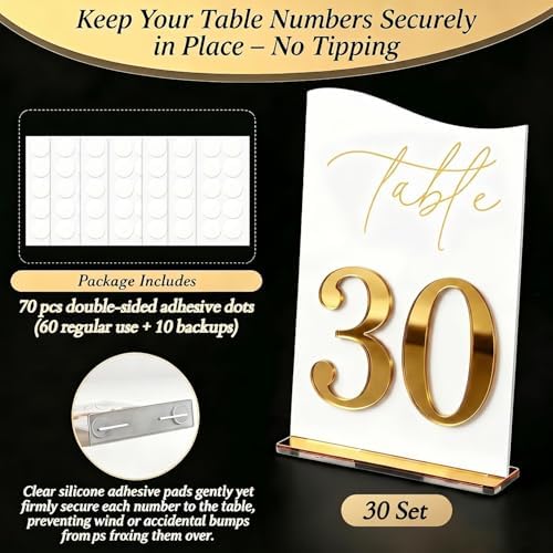 Gold Mirrored Acrylic Wedding Table Numbers 1-30 Set, Self-Standing Modern Arched Signs for Reception Seating, Anniversary & Bridal Shower, Elegant Wedding Decor (5x7 Inches) - Image 6
