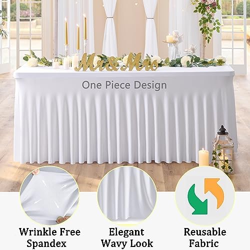 6 Pack Spandex White Table Clothes for 6 Foot Rectangle Tables, Wrinkle Free Stretch Table Cloths 6ft Fitted Tablecover Desk Skirt for Birthday Parties Wedding Banquet Baby Shower - Image 3