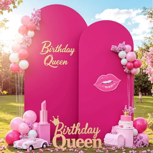 Hot Pink Arch Backdrop Cover 7.2FT 6FT Wedding Arch Covers Spandex Fitted Fabric Backdrop Curtains Double-Layer Wrinkle Free Arch Covers Stretchy Backdrop for Party Baby Shower Birthday Decoration - Image 2