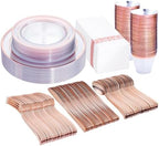 DaYammi 350PCS Clear Rose Gold Plastic Dinnerware Set for 50 Guests by DaYammiwillaccompanyyou