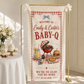 Welcome Red Gingham BBQ Grill Baby Q Baby Shower Satin Fabric Welcome Banner by Custom