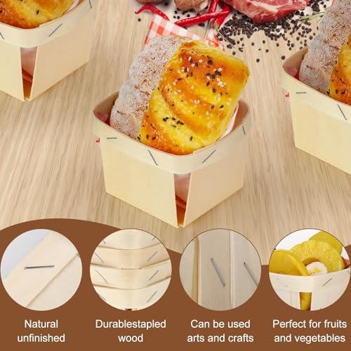 Thyle 60 Pcs/30 Sets Wood Berry Basket with Gingham Wax Paper Sheets Farmer Market Shower Party Favor Small Container Boxes for Friut Vegetable Locally Grown Baby Shower Display Gift(Plaid,Red) - Image 4
