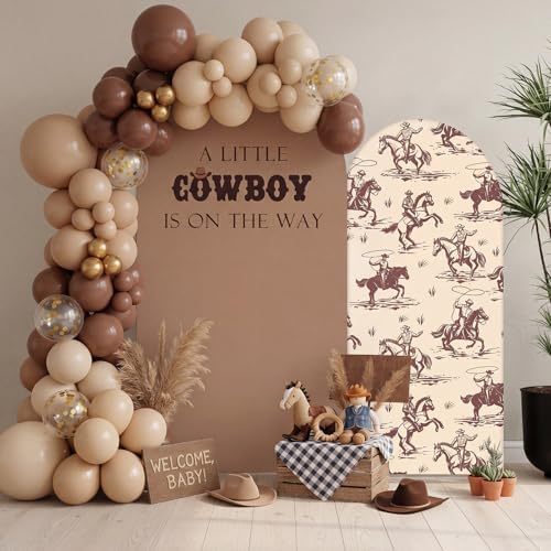 Moukeren a Little Cowboy is on the Way Arch Backdrop Cover 6ft and 7.2ft for Western Cowboy Themed Baby Shower Party Gender Reveal Birthday Party Banquet Photo Arches Background Decorations - Image 4