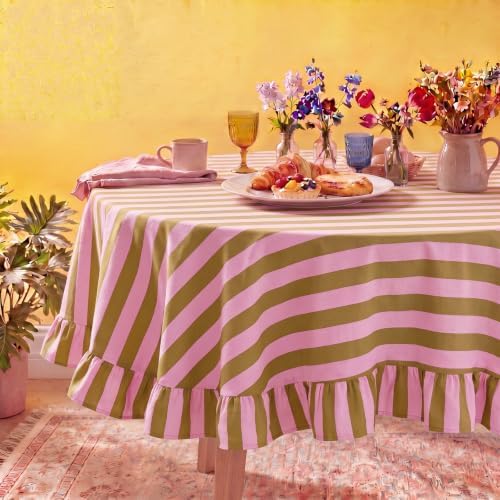 Tudomro Striped Tablecloth, Round, Olive, Dusty Rose, 60'' X 60'' by Tudomro