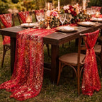 Shihanee 12 Pcs Red Gold Gauze Table Runners Sheer Cheesecloth Runner - Image 2