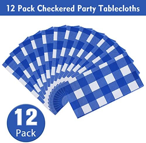 Kesfey Blue Gingham Tablecloth Picnic Party Checkered Table Cover 12 Packs - Image 2