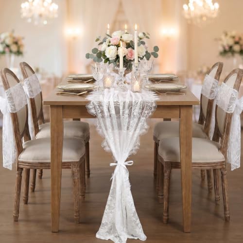 6 Pcs White Lace Table Runner 30 x 120 Inch Rustic Vintage Embroidered Sash - Image 5