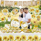 Hombae Sunflower Baby Shower Decorations for Girls, 179 PCs Sunflower Yellow Party Supplies with Plates, Napkins, Forks, Hanging Swirls, Banner, Tablecloth for Baby in Bloom Party, Serves 24 Guests - Image 6
