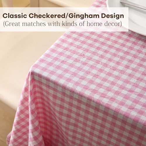 Pink White Gingham Ruffled Table Cloth Rectangular 70"x52" - Image 5