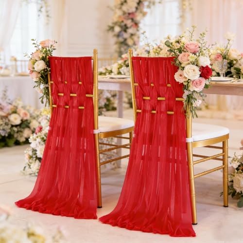Red Chair Sashes for Wedding: 32 Pieces 8ft Long Sheer Draping Fabric – Reception Party Hotel Event Chair Decorations - Image 5