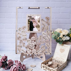 Wedding Guest Book Alternative, Rustic Guest Book Wedding Reception with Wooden Box and 80pcs Hearts, Guest Book Signs for Wedding Anniversary Birthday Party Baby Shower Decorations by JokLGrs