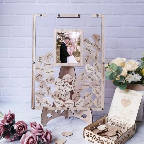 Wedding Guest Book Alternative, Rustic Guest Book Wedding Reception with Wooden Box and 80pcs Hearts, Guest Book Signs for Wedding Anniversary Birthday Party Baby Shower Decorations by JokLGrs