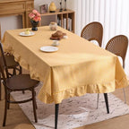 vctops Farmhouse Yellow Gingham Ruffle Table Cloth, Boho Cotton Linen Tablecloth, Washable Table Cover for Rectangle Table Baby Shower Kitchen Party Wedding Decor (Yellow,70"x134") by vctops