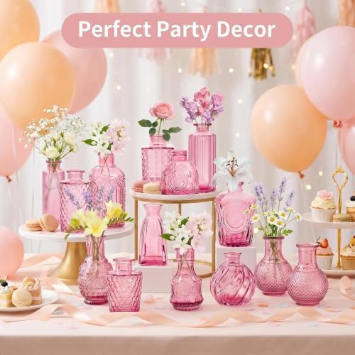 24PCS Mini Bud Vases As Wedding Centerpieces for Tables,Clear Bud Vases for Flowers,Small Flower Vases Suitable for Birthday Party,Anniversary,Wedding Reception,Baby Shower (Pink, 24PCS) - Image 6