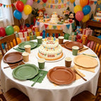 192Pcs Woodland Plates and Napkins Party Supplies, 9’’ Disposable Scalloped Sage Green and Brown Paper Plates, Woodland Baby Shower Party Decorations for Birthday, Animals Safari Party, Serves 48 - Image 6