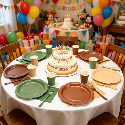 192Pcs Woodland Plates and Napkins Party Supplies, 9’’ Disposable Scalloped Sage Green and Brown Paper Plates, Woodland Baby Shower Party Decorations for Birthday, Animals Safari Party, Serves 48 - Image 6