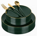 150Pcs Green Plastic Plates with Gold Rim,Disposable Plates with Cutlery by DaYammiwillaccompanyyou