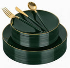 150Pcs Green Plastic Plates with Gold Rim,Disposable Plates with Cutlery by DaYammiwillaccompanyyou