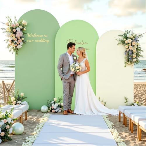 Boho Arch Backdrop Cover 6FT 5FT 4FT Stretchy Wedding Arch Covers Set of 3 Spandex Fitted Sage Green Light Green Cream Fabric Backdrop Cover for Party Baby Shower Birthday Decoration - Image 2