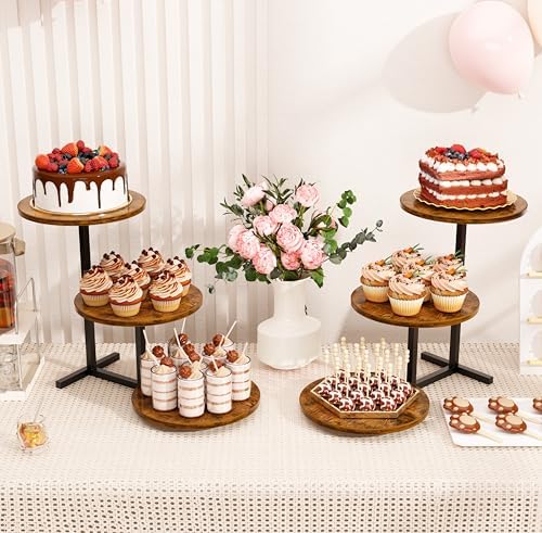 Emfogo 3 Tier Cupcake Stand for 50 Cupcakes, Wooden Cup Cake Tiered Tray Stands, Wood Desert Tier Stands for Dessert Table Display Set for Party Afternoon Tea Baby Shower Wedding Birthday (2 Pack) - Image 5