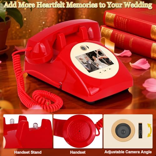 Video Audio Guest Book Wedding Phone, 1080P Video Guestbook Phone for Wedding, Bridal Shower, Birthday Party, Baby Shower, Anniversary Engagement (Bordeaux Red) - Image 4