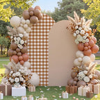 Tegeme 2 Set Gingham Arch Backdrop Cover 7.2ft 6.6ft Arch Cover, Khaki - Image 6