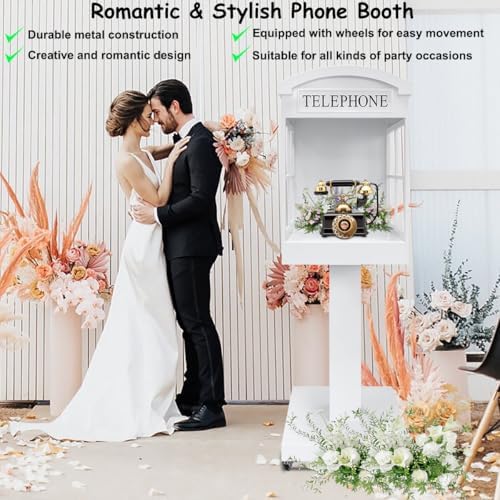 Audio Guest Book Phone Booth Stand with Wheels, Romantic Metal Audio Guestbook Telephone Booth for Wedding Birthdays Party Graduation Baby Shower Retirement Special Occasions Decoration - Image 2