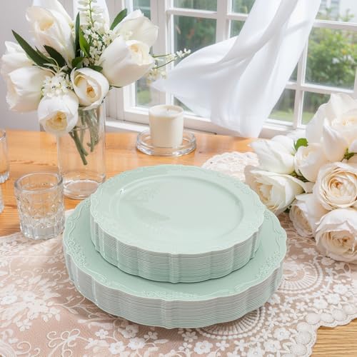 Tinybee 60PCS Sage Green Plates - Heavy Duty Sage Green Disposable Plates - Image 6