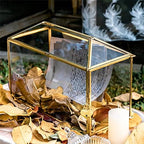 NCYP 12.6" x 5.9" x 9" Glass Wedding Cards Box with Slot and Lock for Micro Wedding Reception, Centerpiece, Home Decorative, Gold (Glass Box Only) Slot Length 7.3 Inches - Image 2