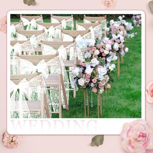 VitalCozy 50 Pack White Lace Vintage Chair Sashes with Bows Wedding Decoor - Image 4