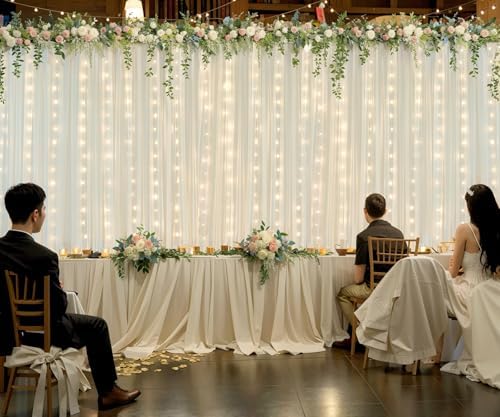 20ft x 10ft Ivory Tulle Photo Backdrop Curtain with Lights String for Parties Wedding Sheer Ivory Curtain Backdrop for Birthday Party Bridal Shower Photo Booth Photography Background Decorations - Image 5