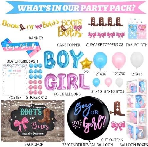 Hombae Boots or Bows Gender Reveal Decorations Kit, Cowboy or Cowgirl Gender Reveal Party Supplies with Balloons, Banner, Backdrop, Western Themed He or She Baby Shower Decor - Image 2