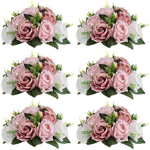 Sziqiqi Pink Silk Flower Ball for Wedding Centerpiece - Fake Dusty Rose Flowers Artificial Floral Arrangement Center Piece Kissing Bouquet for Party Flores Artificiales para Decoracion by SZIQIQI