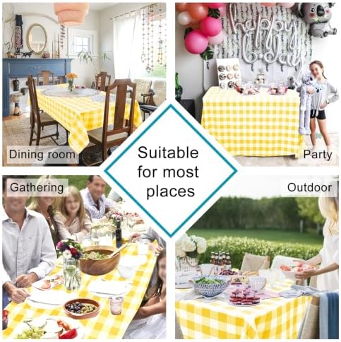 Hiasan Checkered Tablecloth Rectangle 60 x 140 Inch, Yellow and White - Image 2