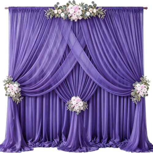 40ft x 10ft Purple Backdrop Curtains, Wrinkle-Free Sheer Chiffon Fabric Photo Backdrop Drapes for Wedding Arch Party Ceremony Stage Photography Decorations by WishCare