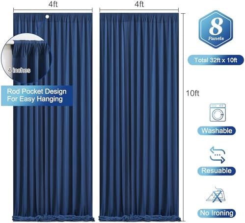 Navy Blue Backdrop Curtains - Wrinkle-Free Polyester Photography Drapes for Wedding, Baby Shower, Birthday, Graduation Party Decorations - 32 X 10FT - Image 2