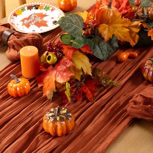 Fall Table Runner Terracotta Thanksgiving Cheesecloth Table Runner, 8 Pack - Image 4