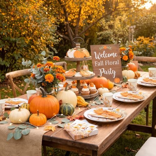 Pickmesh 400 Pcs Fall Floral Plates and Napkins Set for 50 Guests - Image 5