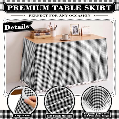 Tudomro Teacher Desk Skirt Table, Tassel, 9ft, Black and White Gingham - Image 4