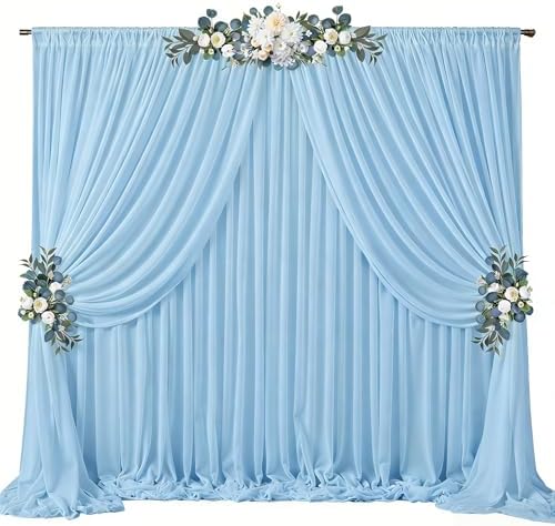 20ft x 10ft Baby Blue Backdrop Curtains, Wrinkle-Free Sheer Chiffon Fabric Photo Backdrop Draping Fabric for Wedding Arch Baby Shower Gender Reveal Photography Decorations by WishCare
