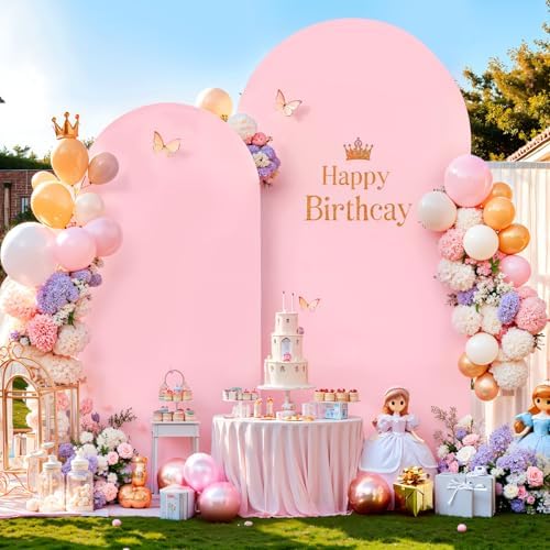 Pink Arch Backdrop Cover 7.2FT 6FT Spandex Arch Covers Stretchy Backdrop Set of 2, Double-Layer Wrinkle Free Wedding Arch Stand Cover Party Backdrop Curtains for Baby Shower Birthday Party Decoration by Tao-GePartyDecorations