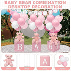 Lenwen 3 Sets Jungle Animal Decoration for Baby Shower Letter Boxes Baby Shower Table Centerpiece Stuffed Animals Balloon with Stand Plush Boxes for Party(Pink,Bear) - Image 2