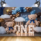 Happy 1st Birthday Backdrop Hot Air Balloon Bear Baby Shower Photography Background Newborn Baby Shower First Birthday Banner Baby Boys One 1st Birthday Party Decorations Supplies(D, 8x6feet) - Image 4