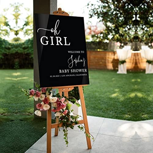 Andaz Press 16"x20" Black Acrylic Personalized Baby Shower Welcome Sign, Gender Neutral Large Custom Sign for Easel Stand, Oh Girl Baby Shower Decorations - Image 4