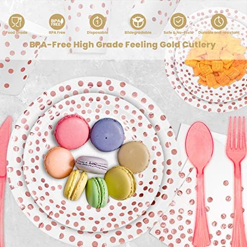 AIRE Pink Rose Gold Paper Plates Set, 175PCS Disposable Dinnerware for 25 - Image 3