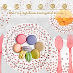 AIRE Rose Gold Paper Plates Set, 350PCS Disposable Dinnerware for 50 Guests - Image 3