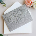 Hosmsua 50PCS Personalized Silver Wedding Invitation Pocket, 5.12 x 7.2 Laser Cut Lace Flora Invitation Pockets with Envelopes for Quinceanera Wedding Bridal Shower Quince Anos - Image 5