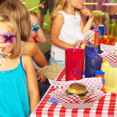 Geosar 200 Pcs Gingham Paper Food Tray with Wax Paper,Red White - Image 7