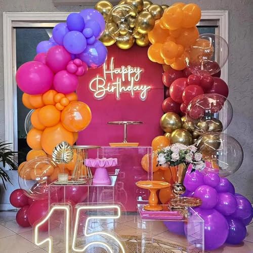 Hot Pink Orange Balloon Garland Arch Kit, 122pcs Pink and Orange Purple Tropical Balloons Arch Kit for Birthday Baby Shower Party Supplies Summer Beach Hawaiian Luau Aloha Party Decorations - Image 5